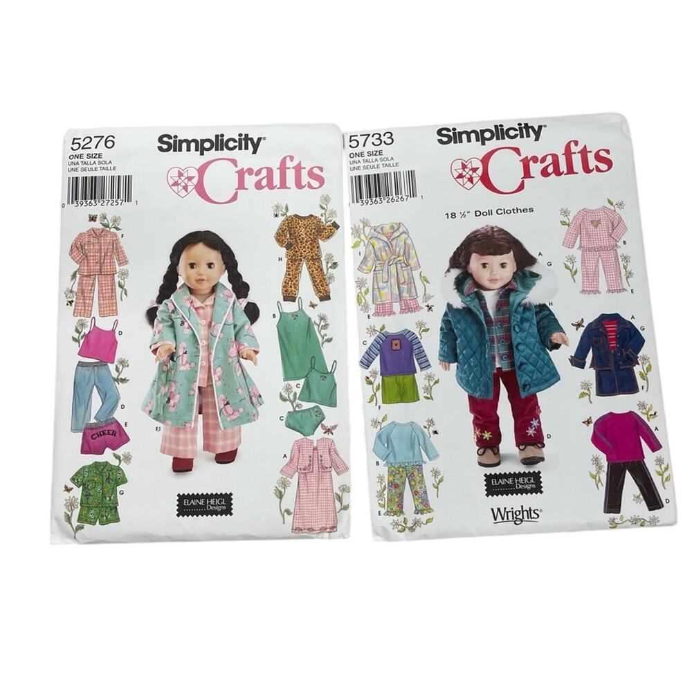 Simplicity Crafts 18 1/2in Doll Clothes Patterns Set of 2